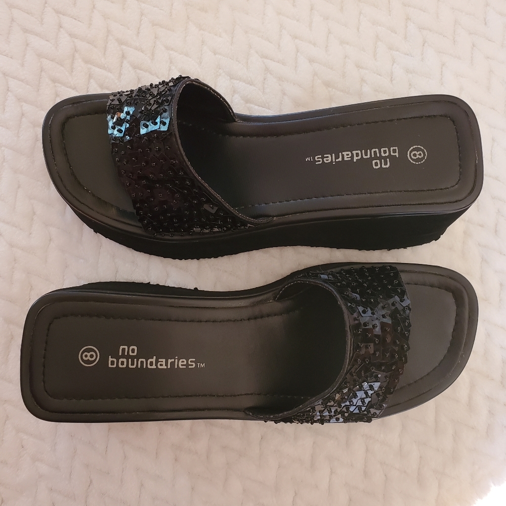 No Boundaries Black Sequin Slide Sandals